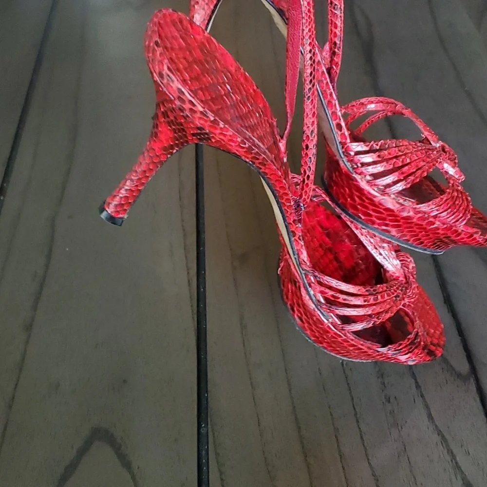 René Caovilla Snakeskin Slingback Heel Sandals, Red, 39EU (9US) - Picture 15 of 15